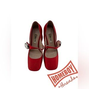 Miu Miu Red Heels with Embellished Strap